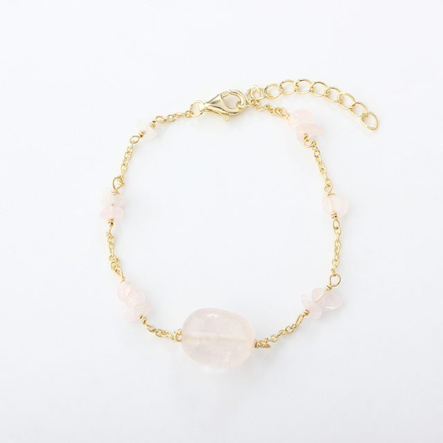 14K Gold Filled Natural Rose Quartz Chain Bracelet