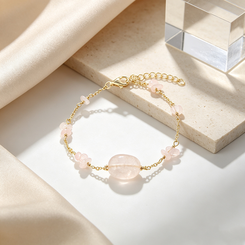 14K Gold Filled Natural Rose Quartz Chain Bracelet