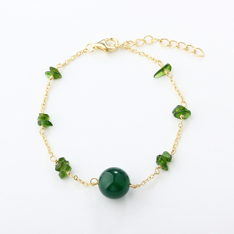 14K Gold Filled Diopside & Green Agate Chain Bracelet