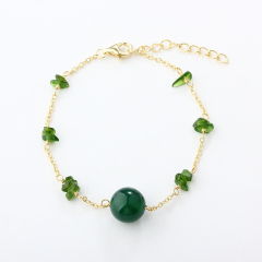 14K Gold Filled Diopside & Green Agate Chain Bracelet