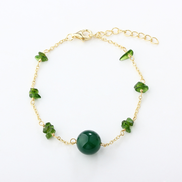 14K Gold Filled Diopside & Green Agate Chain Bracelet