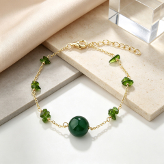 14K Gold Filled Diopside & Green Agate Chain Bracelet