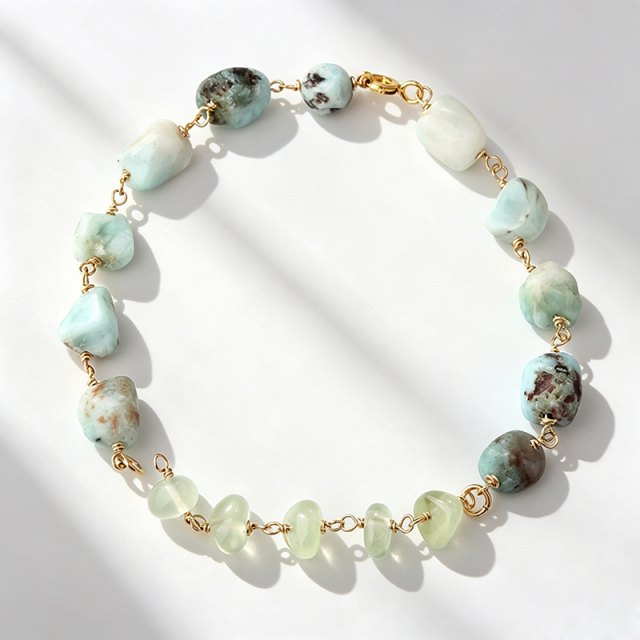 14K Gold Filled Larimar Unfinished Bracelet Component