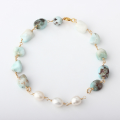 14K Gold Filled Larimar Unfinished Bracelet Component