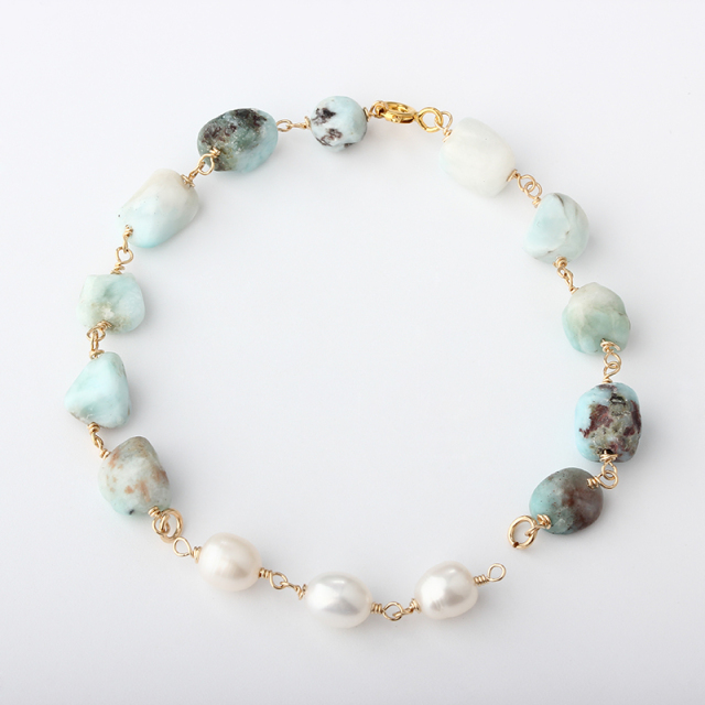 14K Gold Filled Larimar Unfinished Bracelet Component