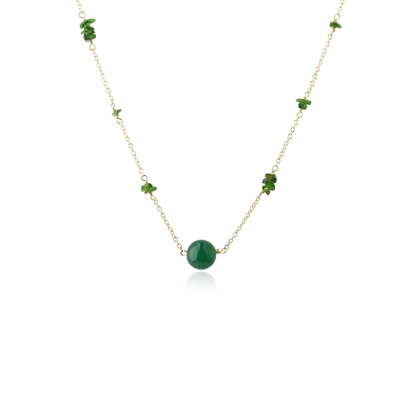 14K Gold Filled Diopside & Green Agate Station Necklace