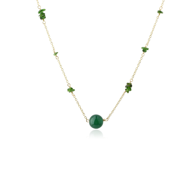 14K Gold Filled Diopside & Green Agate Station Necklace