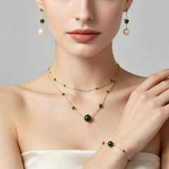 14K Gold Filled Diopside & Pearl Chain Drop Earrings