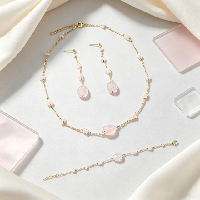 14K Gold Filled Natural Rose Quartz Chain Bracelet
