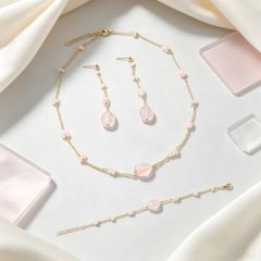 14K Gold Filled Natural Rose Quartz Station Necklace