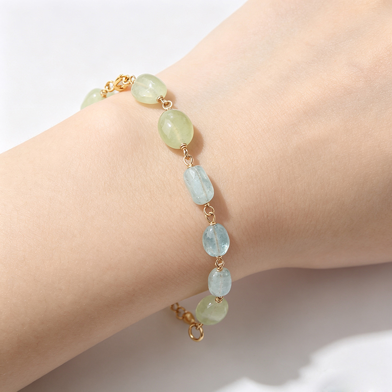 14K Gold Filled Prehnite Unfinished Bracelet Component
