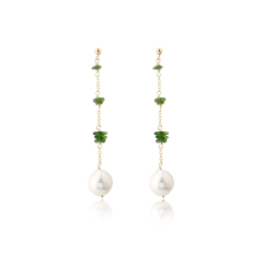 14K Gold Filled Diopside & Pearl Chain Drop Earrings