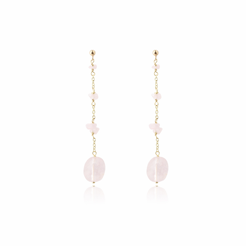 14K Gold Filled Rose Quartz Chain Drop Earrings