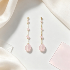 14K Gold Filled Rose Quartz Chain Drop Earrings