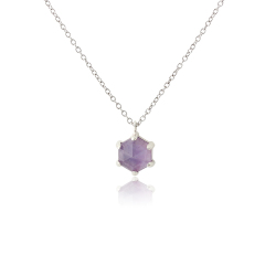 925 Sterling Silver Prong Set Hexagonal Amethyst Pendant Charm