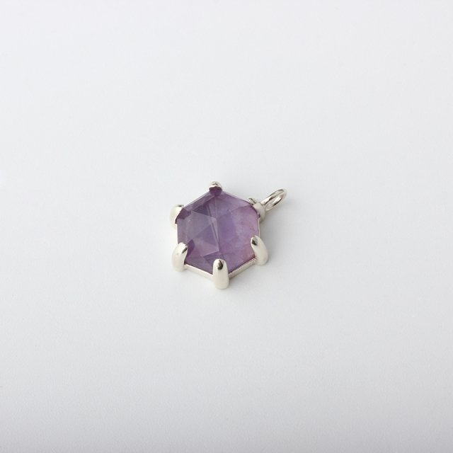 925 Sterling Silver Prong Set Hexagonal Amethyst Pendant Charm