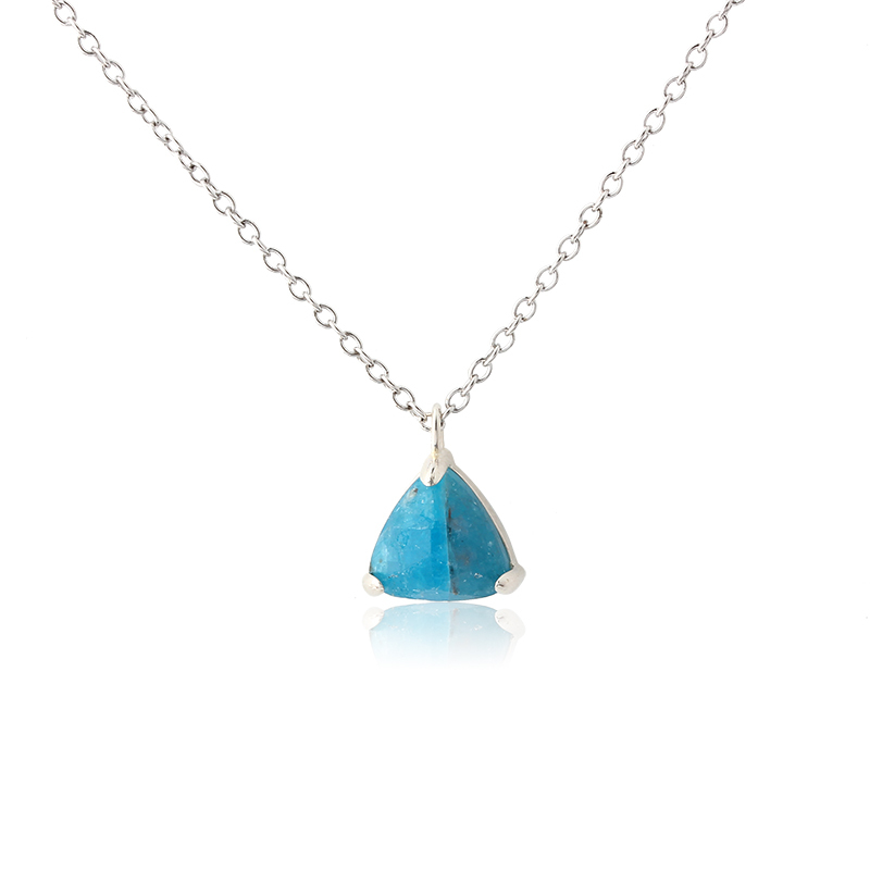 925 Sterling Silver Prong Set Trillion Cut Blue Apatite Pendant Charm
