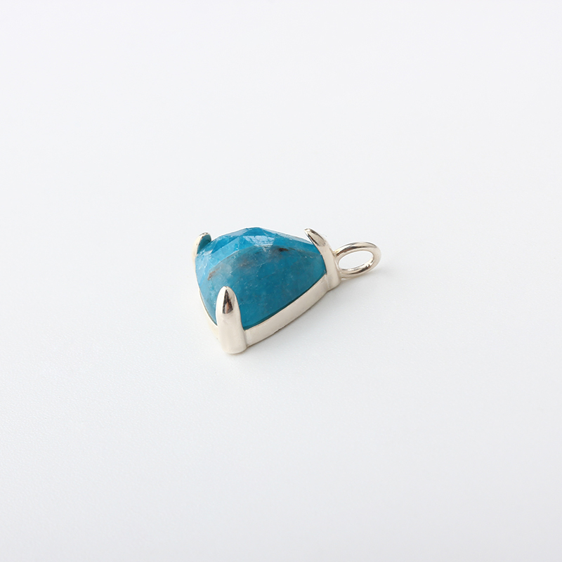 925 Sterling Silver Prong Set Trillion Cut Blue Apatite Pendant Charm