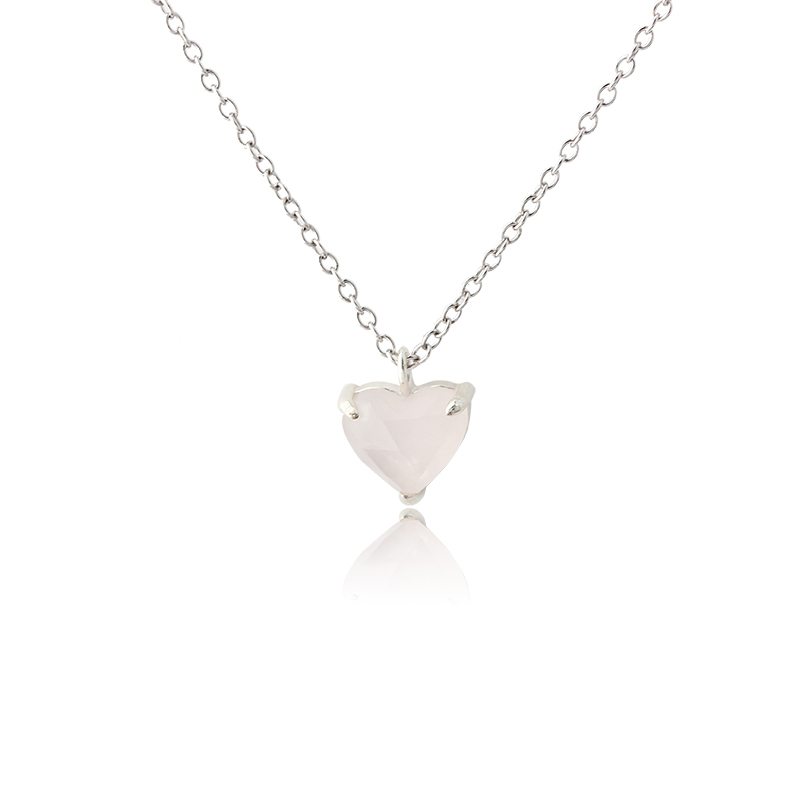 925 Sterling Silver Prong Set Heart Cut Rose Quartz Pendant Chram