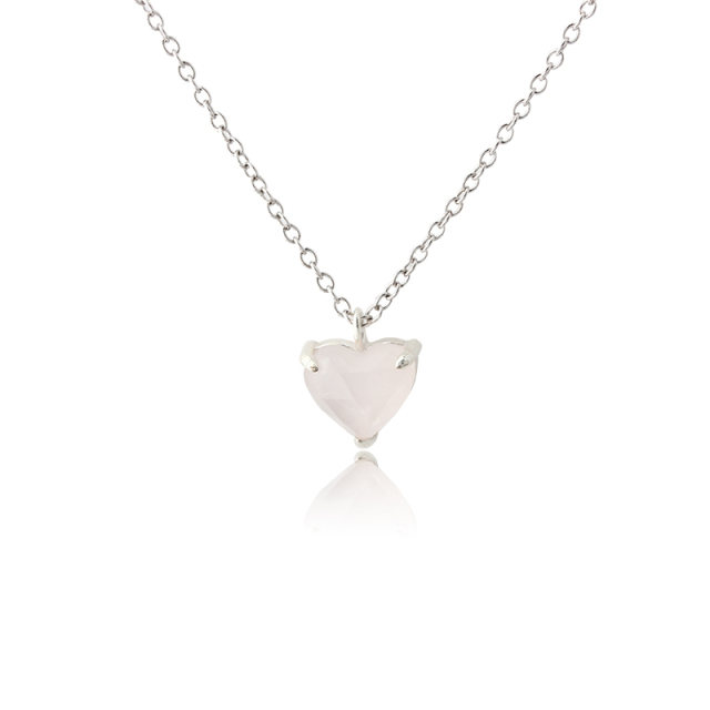 925 Sterling Silver Prong Set Heart Cut Rose Quartz Pendant Chram