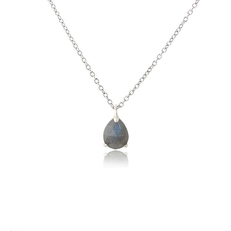 925 Sterling Silver Prong Set Pear Cut Grey Moonstone Pendant Charm