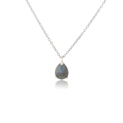 925 Sterling Silver Prong Set Pear Cut Grey Moonstone Pendant Charm