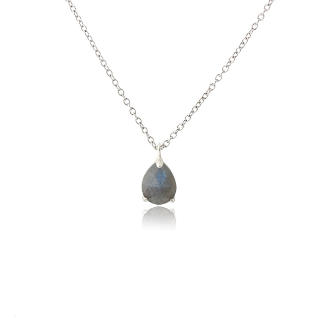 925 Sterling Silver Prong Set Pear Cut Grey Moonstone Pendant Charm
