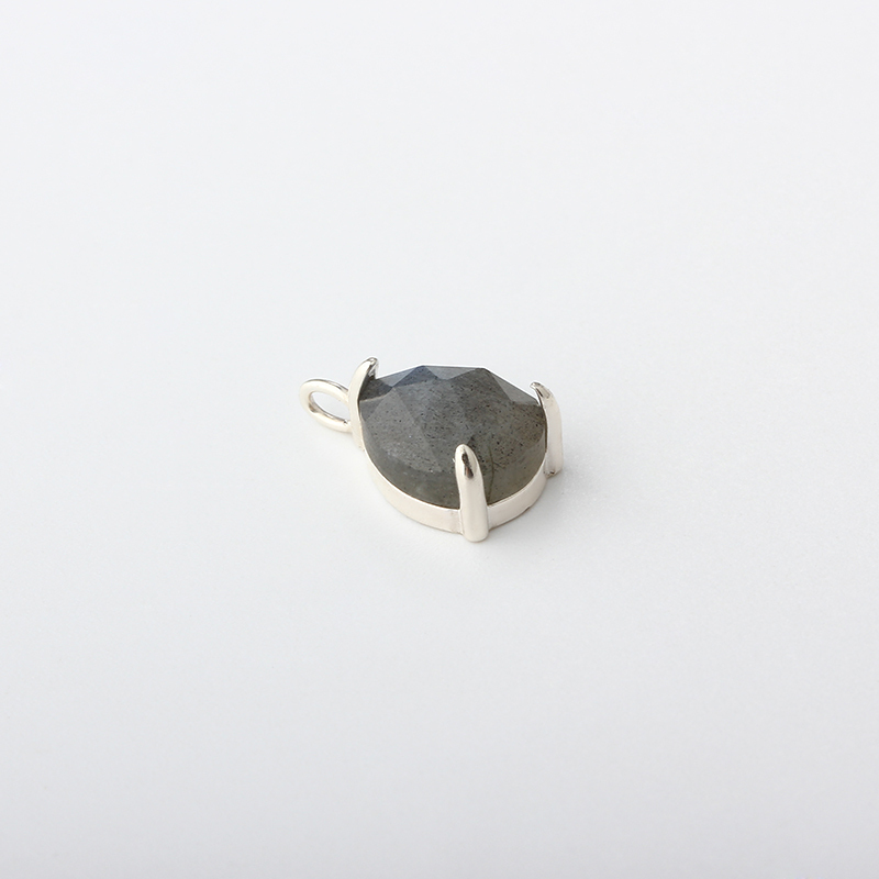 925 Sterling Silver Prong Set Pear Cut Grey Moonstone Pendant Charm