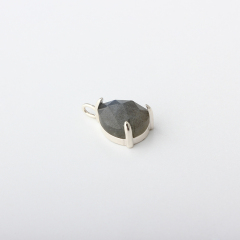 925 Sterling Silver Prong Set Pear Cut Grey Moonstone Pendant Charm