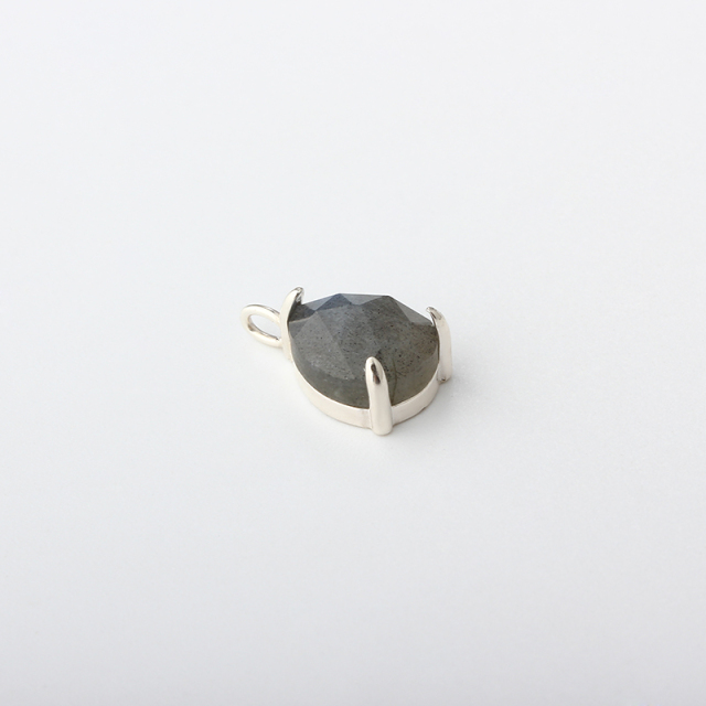 925 Sterling Silver Prong Set Pear Cut Grey Moonstone Pendant Charm