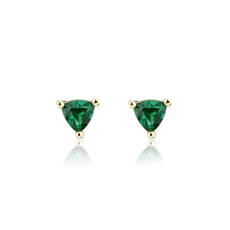 925 Sterling Silver Trillion?Cut Emerald CZ Stud Earrings
