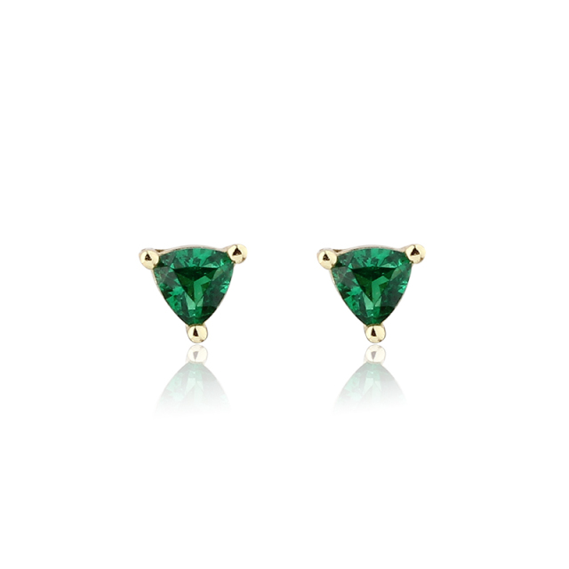925 Sterling Silver Trillion?Cut Emerald CZ Stud Earrings