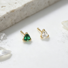 925 Sterling Silver Trillion?Cut Emerald CZ Stud Earrings