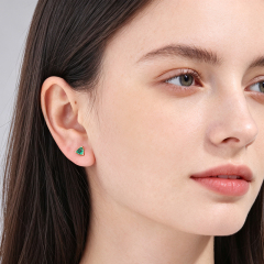 925 Sterling Silver Trillion?Cut Emerald CZ Stud Earrings