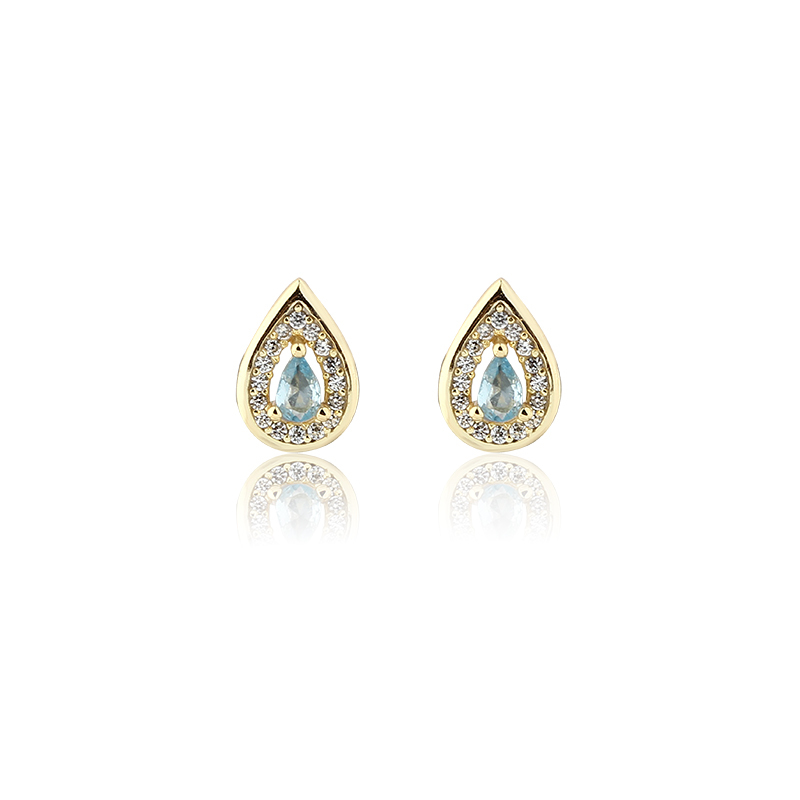 925 Sterling Silver Teardrop Blue Topaz Halo Stud Earrings