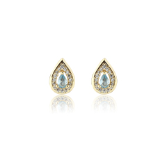 925 Sterling Silver Teardrop Blue Topaz Halo Stud Earrings