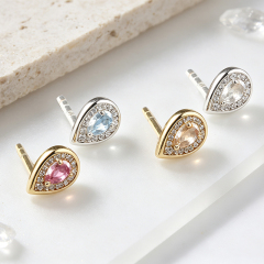 925 Sterling Silver Teardrop Blue Topaz Halo Stud Earrings