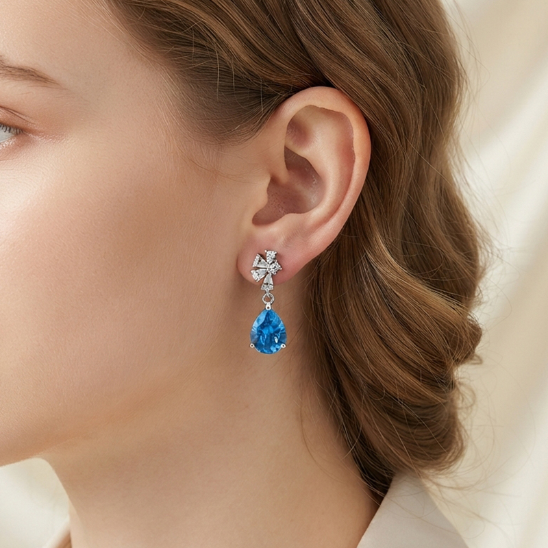 925 Sterling Silver Pear?Cut CZ Dangle Drop Earrings
