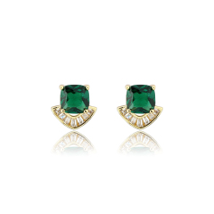 925 Sterling Silver Emerald?Green Square CZ Fan Stud Earrings