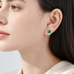 925 Sterling Silver Emerald?Green Square CZ Fan Stud Earrings