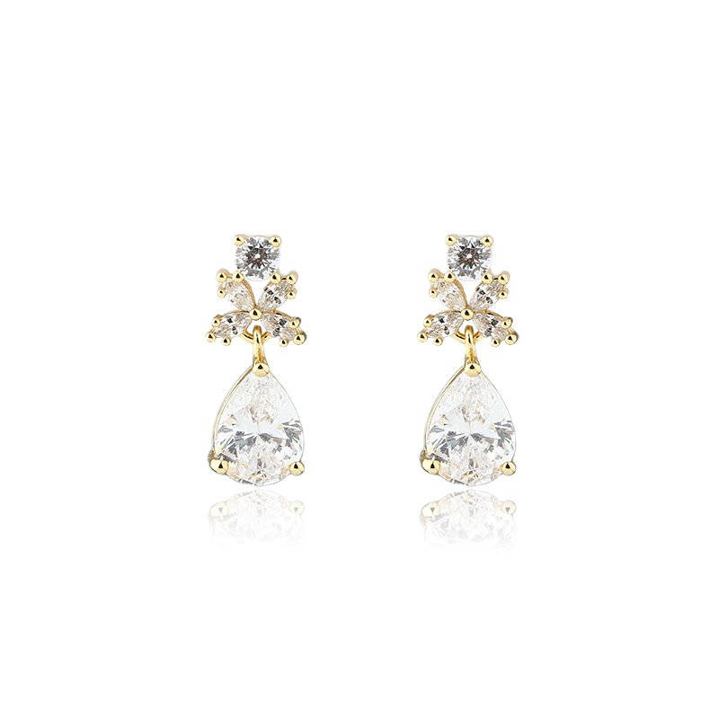 925 Sterling Silver Cluster Top Pear‑Shape CZ Dangle Earrings