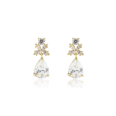 925 Sterling Silver Cluster Top Pear‑Shape CZ Dangle Earrings