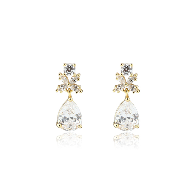 925 Sterling Silver Cluster Top Pear‑Shape CZ Dangle Earrings