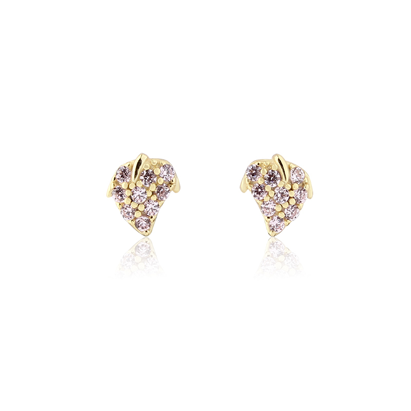 925 Sterling Silver Paved Pink CZ Strawberry Stud Earrings