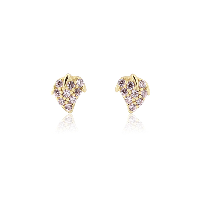925 Sterling Silver Paved Pink CZ Strawberry Stud Earrings