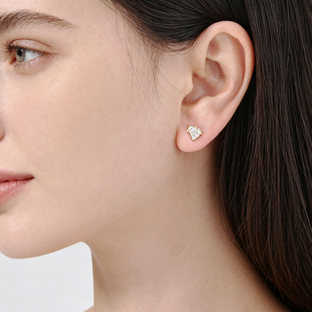 925 Sterling Silver Paved Pink CZ Strawberry Stud Earrings