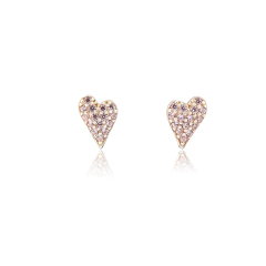 925 Sterling Silver Paved Pink CZ Heart Stud Earrings