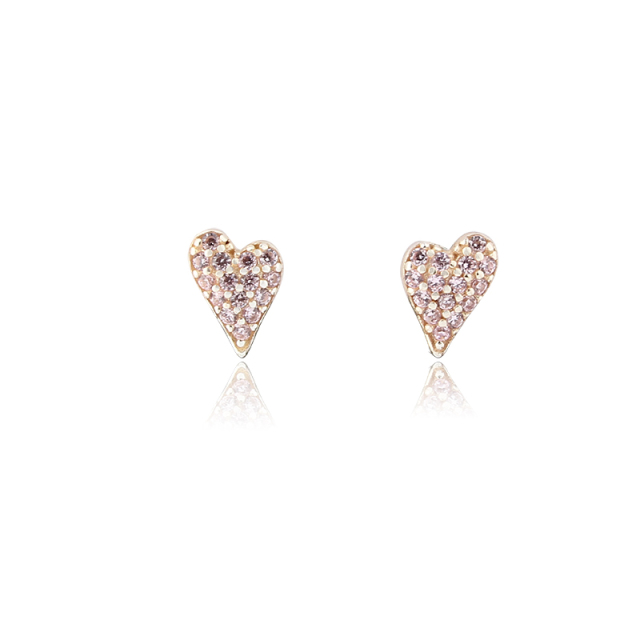 925 Sterling Silver Paved Pink CZ Heart Stud Earrings