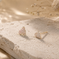 925 Sterling Silver Paved Pink CZ Heart Stud Earrings