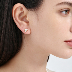 925 Sterling Silver Paved Pink CZ Heart Stud Earrings